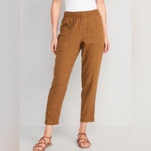 High-Waisted Cropped Linen-Blend Tapered Pants